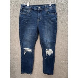 Old Navy Jeans Womens 4 Blue Mid Rise Boyfriend Cropped Distressed Denim Preppy